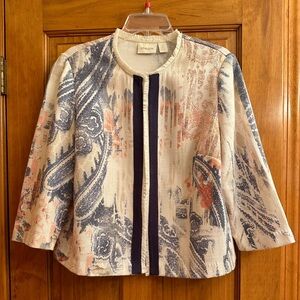 Chico’s Lightweight Open Front Jacket Paisley Print Size 2